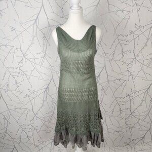 S Deer Concept Green Open Knit Flowy Peplum Midi Dress